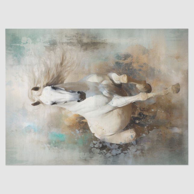 Boho Elegant White Horse Decoupage Tissue Paper (Front)