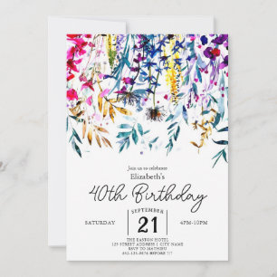 Boho Elegant Wildflowers 40th birthday Invitation