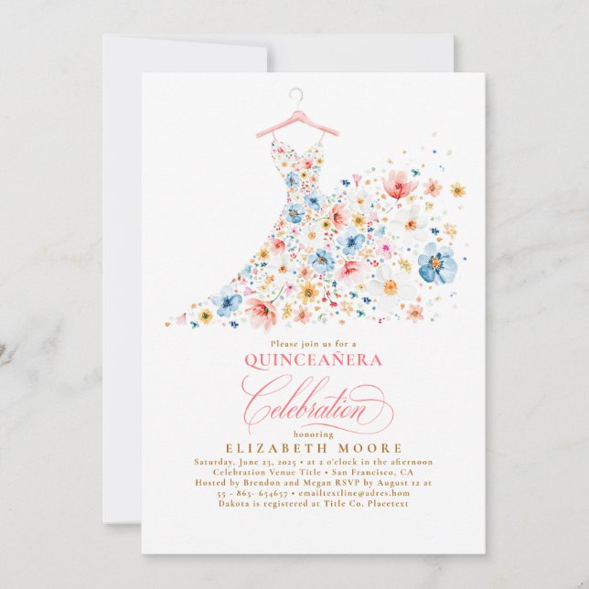 Boho Elegant Wildflowers Floral Quinceanera  Invitation (Front)