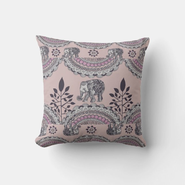 BOHO Elephant2 Throw Pillow (Front)