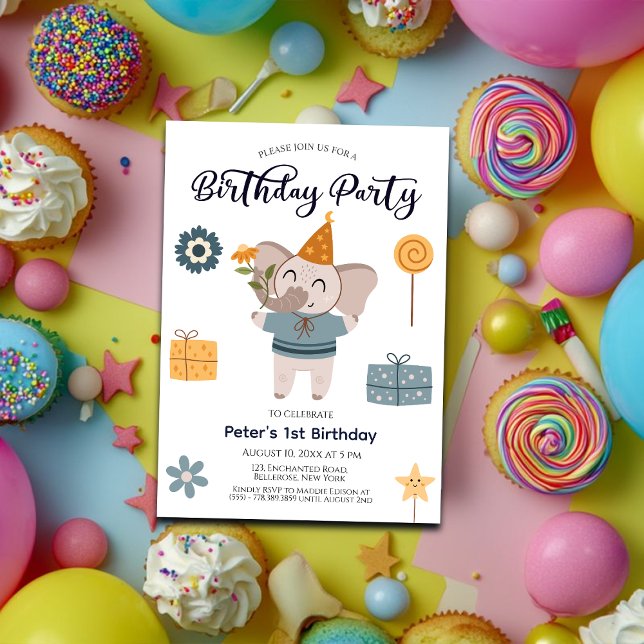 Boho Elephant 1st Birthday Party Invitation (Creator Uploaded)