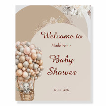 Boho Elephant Air Balloon Baby Shower Welcome