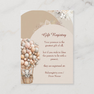 Boho Elephant Air Balloon Neutral Gift Registry Enclosure Card