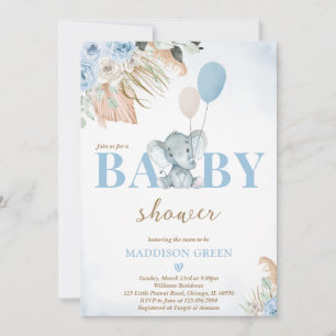 Boho Elephant Baby Shower Invitation