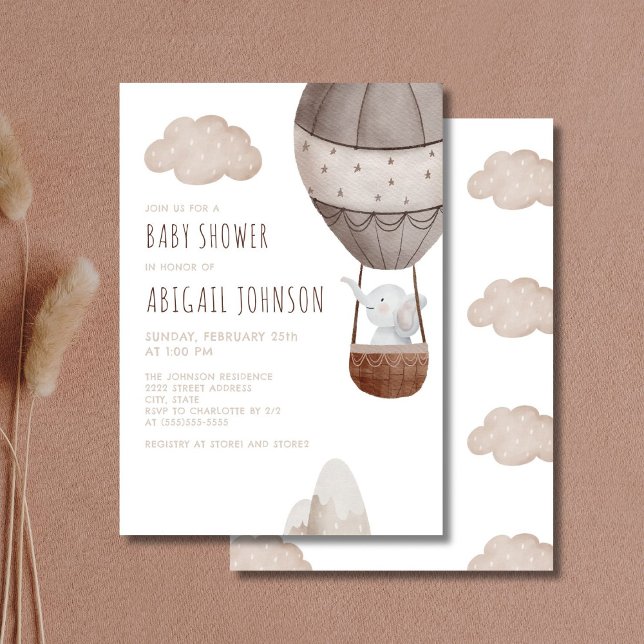 Boho Elephant Hot Air Balloon Baby Shower Invitation (Creator Uploaded)