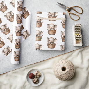 Boho Elephant in Wooden Bucket  Wrapping Paper