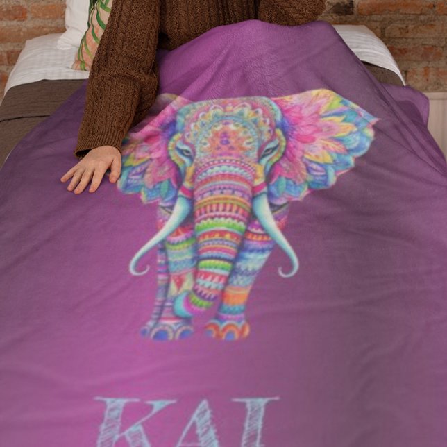 Boho Elephant - Personalized Mandala Design Fleece Blanket (Creator Uploaded)
