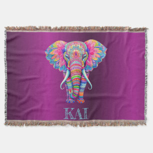 Boho Elephant - Personalized Mandala Design Throw Blanket