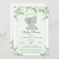 Boho Elephant Watercolor Greenery Baby Shower