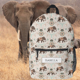 Boho Elephants India Inspired Style Printed Backpack