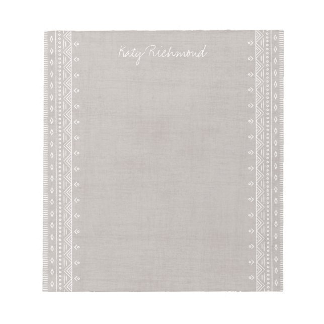 Boho Embroidery Tribal Pattern Notepad - Gray (Front)