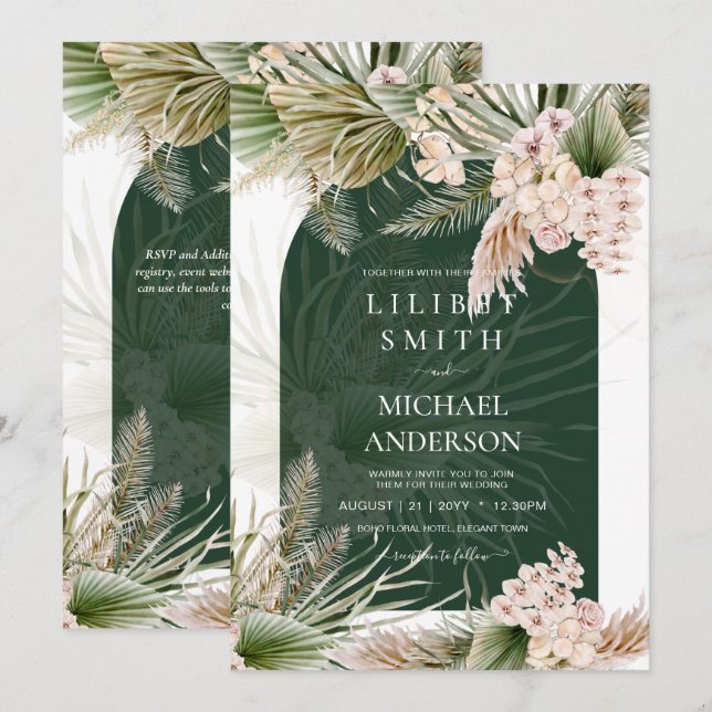 BOHO Emerald Green Pampas Grass Wedding (Front/Back)