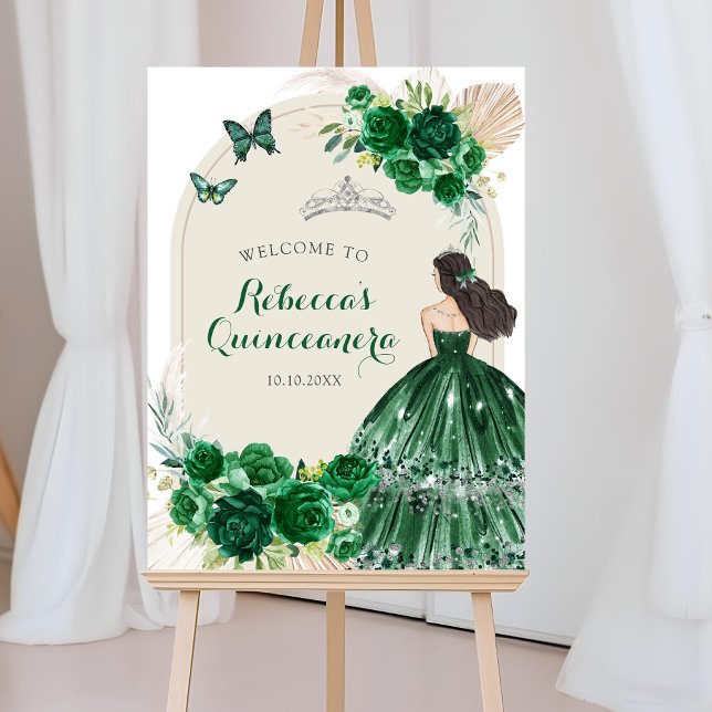 Boho Emerald Green Quinceañera Affiche de bienvenu (Créateur téléchargé)