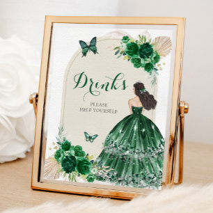 Boho Emerald Green Quinceañera Drinks Poster