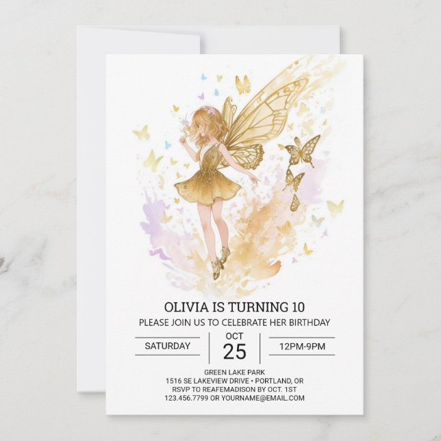 Boho Enchanted Fairy Birthday Celebration Invitation (Front)