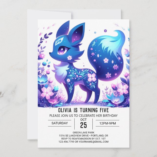 Boho Enchanted Fox Digital Birthday Invitation (Front)