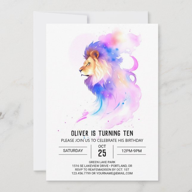 Boho Enchanted Lion Birthday Invitation (Front)
