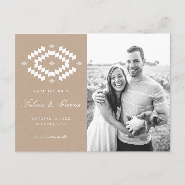 Boho Enregistrer la date carte postale, Kraft (Devant)