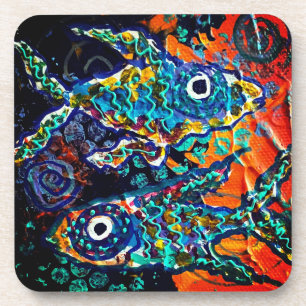 Boho ensemble de dessous de verre poissons colorés