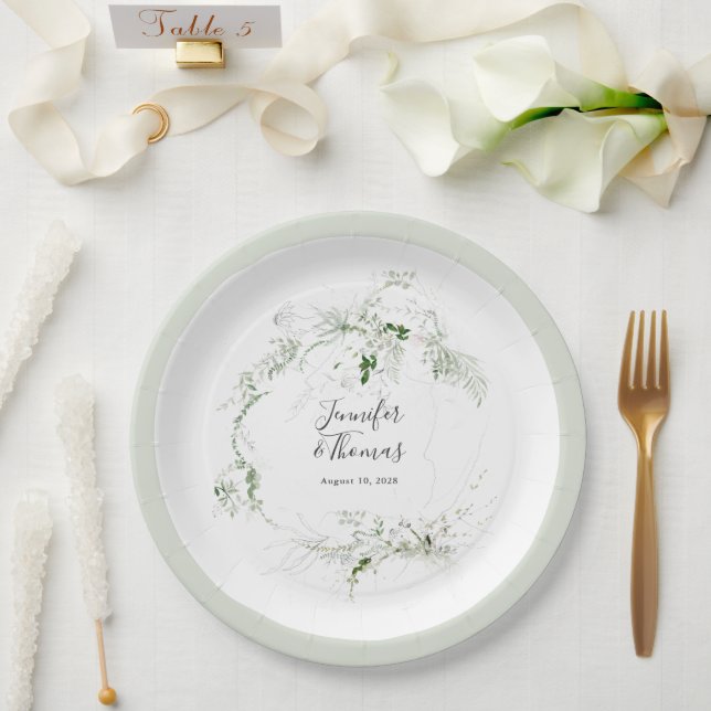 Boho Ethereal Greenery Simple Botanical Paper Plate (Wedding)