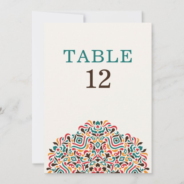 Boho Ethnic Botanical Wedding Table Number (Front)