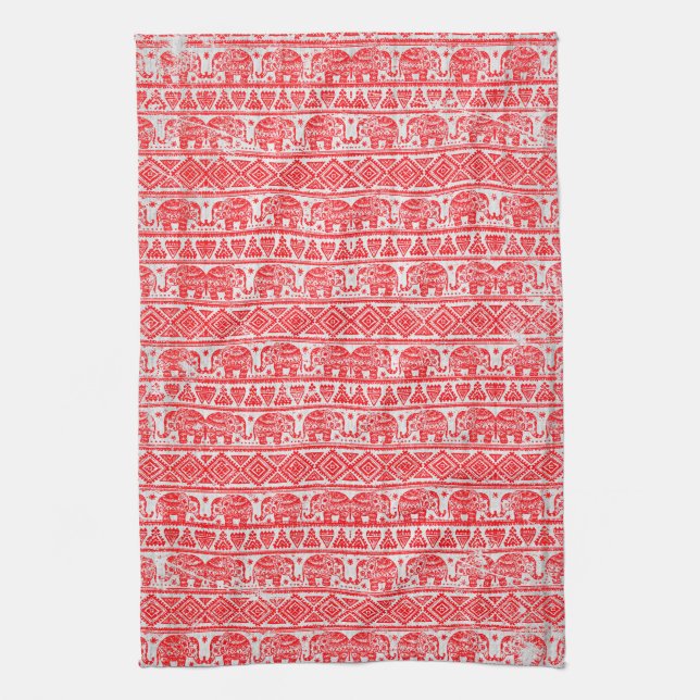 Boho ethnic elephant pattern kitchen towel (Vertical)