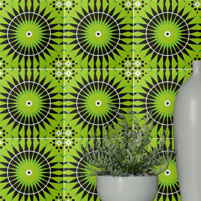 Boho Ethnic Lime Green Black Geometric Pattern Tile (Creator Uploaded)