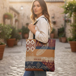 Boho Ethnic Print Tote Bag – Earth Tones, Nature