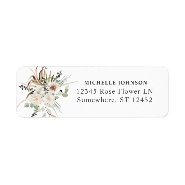 Boho Eucalyptus Beige Floral Adresse de retour Lab (Devant)