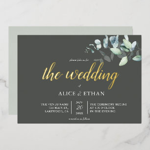 Boho Eucalyptus Feuille Mariage Foil Invitation