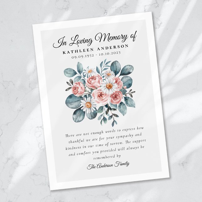 Boho Eucalyptus Floral Funeral Memorial Thank You Card (Creator Uploaded)