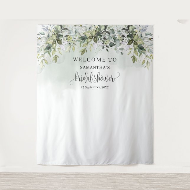 Boho eucalyptus gold photo Bridal Shower backdrop Tapestry (Front)