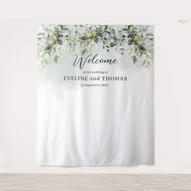 Boho eucalyptus gold photo wedding backdrops tapestry (Front)