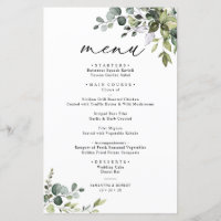 Boho Eucalyptus Green Menu Mariage simple