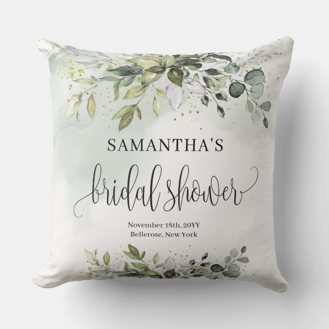 Boho Eucalyptus greenery branches faux gold  Throw Pillow (Front)