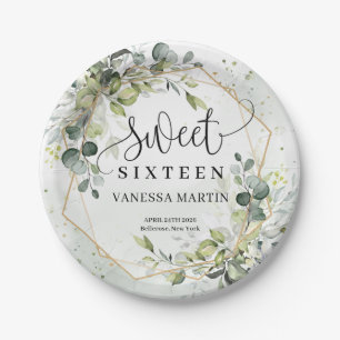 Boho Eucalyptus greenery branches sweet sixteen Paper Plate