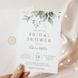 Boho Eucalyptus Greenery Bridal Shower Invitation<br><div class="desc">Beautiful bridal shower invitation featuring watercolor eucalyptus and gold leaves.</div>