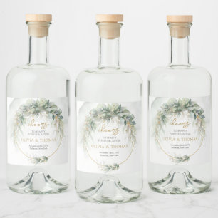 Boho eucalyptus greenery foliage gold oval arch  liquor bottle label