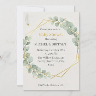 Boho Eucalyptus Greenery Gold  Baby Showers Invitation