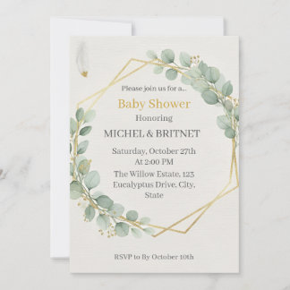Boho Eucalyptus Greenery Gold Baby Showers Invitation