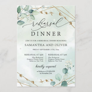 Boho Eucalyptus Greenery GOld Geometric Rehearsal Invitation