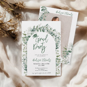 Boho Eucalyptus Greenery Photo Graduation Party Invitation