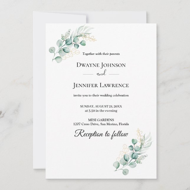 Boho Eucalyptus Greenery Summer Wedding Invitation (Front)