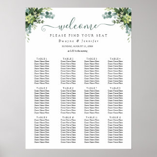 Boho Eucalyptus Greenery Summer Wedding Seating Poster
