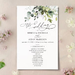 Boho Eucalyptus Greenery Wedding Ceremony Program<br><div class="desc">Designed to coordinate with our Boho Greenery wedding collection,  this customizable Ceremony Program features watercolor eucalyptus branches with a classy serif font & elegant calligraphy text graphics. Matching items available.</div>