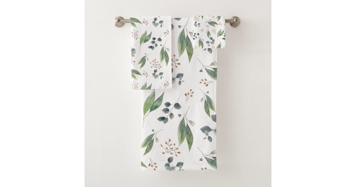 Boho eucalyptus leaf green foliage gum flower bath towel set Zazzle