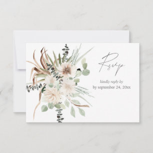 Boho Eucalyptus Palm Leaf & Beige Floral with Meal RSVP Card