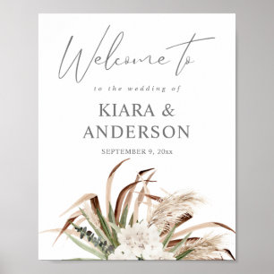 Boho Eucalyptus Pampas Affiche de bienvenue floral
