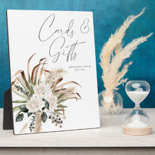 Boho Eucalyptus Pampas Beige Floral Cards Gifts 2 Plaque