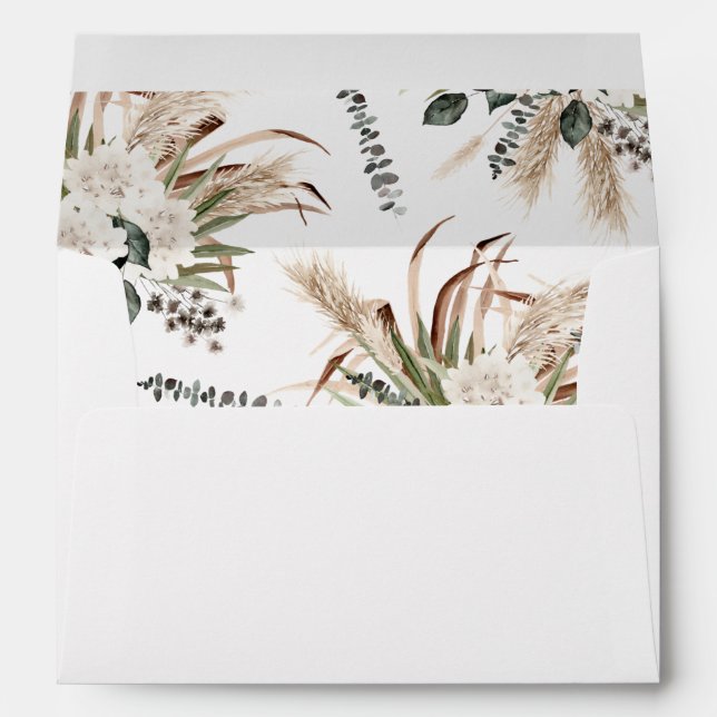 Boho Eucalyptus Pampas & Enveloppe Florale Beige (Dos (Bas))